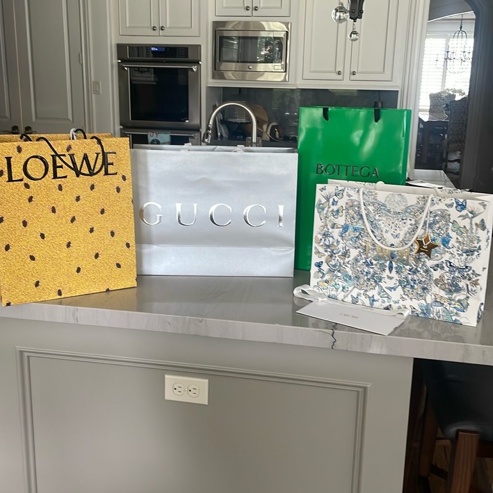 Luxury shopping bags… Dior, Gucci, Bottega, Loewe